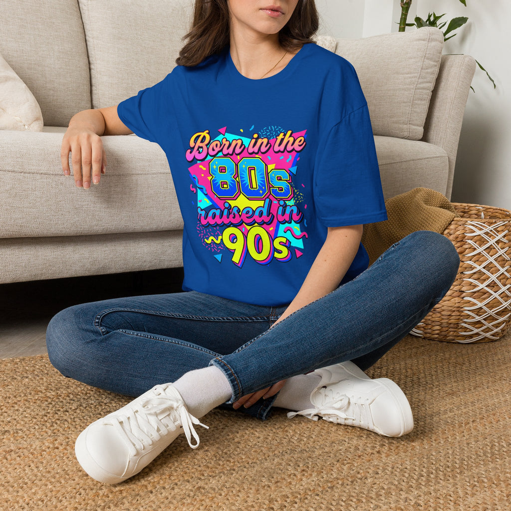80s Retro Graphic T-Shirt — "Born in the 80s, Raised in the 90s" Vintage Neon Tee