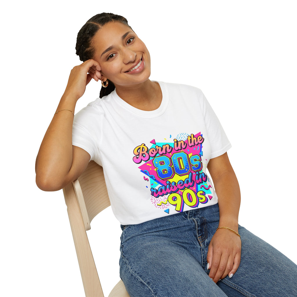 80s Retro Graphic T-Shirt — "Born in the 80s, Raised in the 90s" Vintage Neon Tee