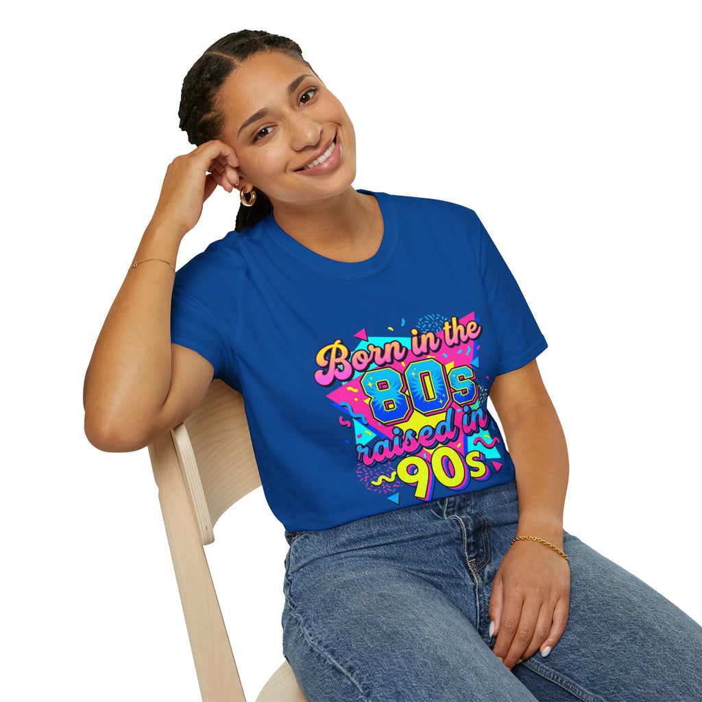 80s Retro Graphic T-Shirt — "Born in the 80s, Raised in the 90s" Vintage Neon Tee